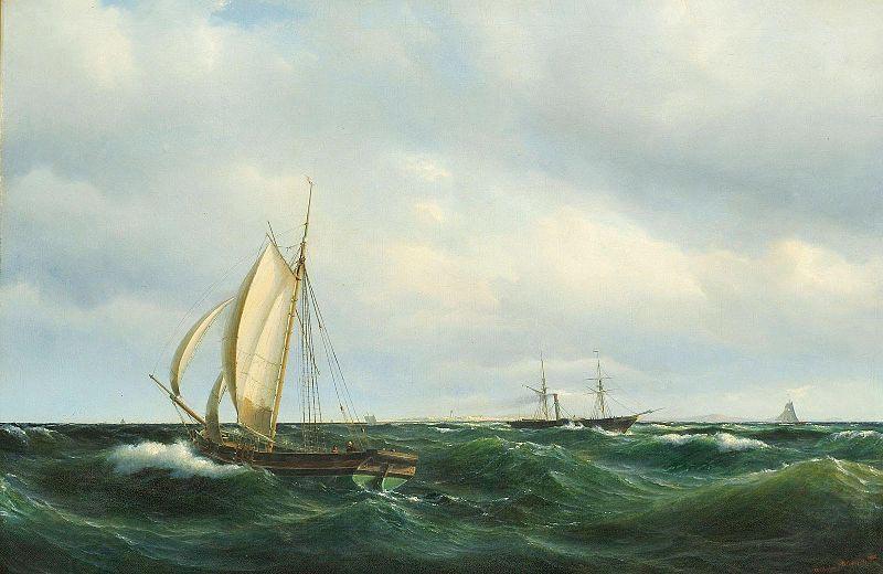 Vilhelm Melbye Stormfuld Eftermiddag i Skagerak. En dansk Jagt og forskjellige Skibe passere Skagen oil painting picture